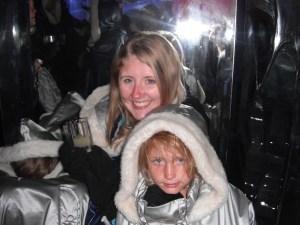 Lindsey and Lilly try to stay warm in Ice Bar
