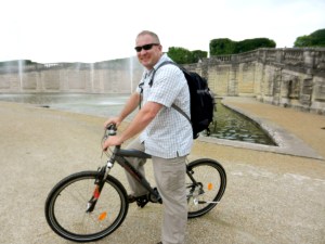 Tim ready to create some mischief near the fountains
