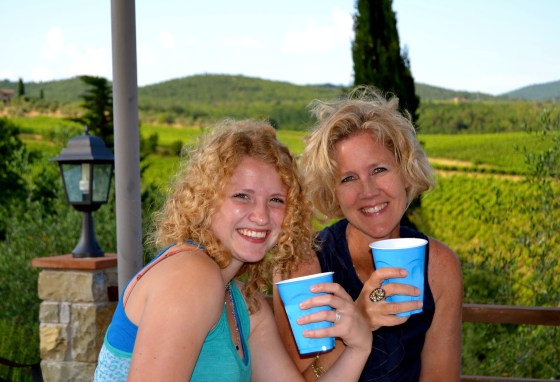 Lauren and Kristen relaxing on the terrace with a drink