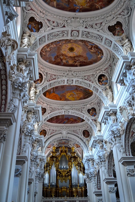 The ornate ceiling of St Stephen's