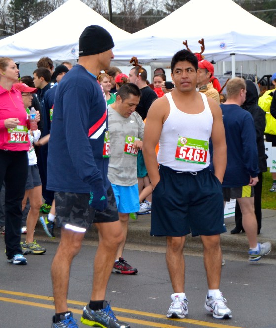 my favorite adult runner was this guy in the 12K race wearing an undershirt...and it was COLD.